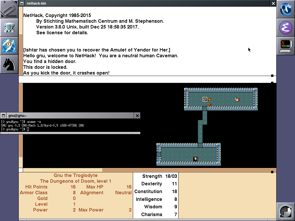 NetHack in X11 Mode on GNU WindowMaker